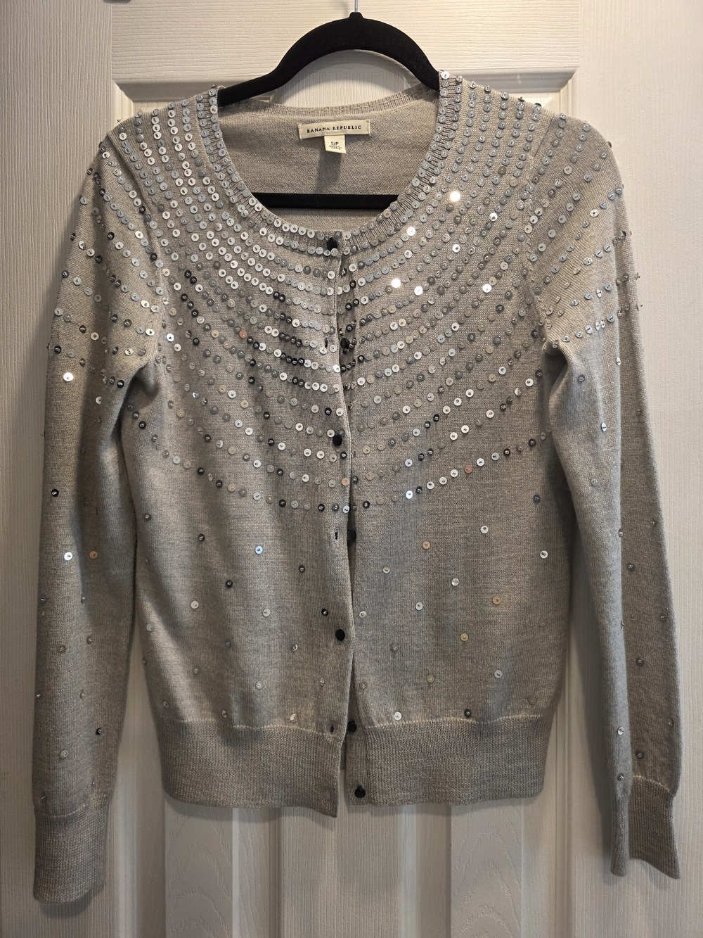 Banana Republic Silver Sequin Crewneck Cardigan Sweater